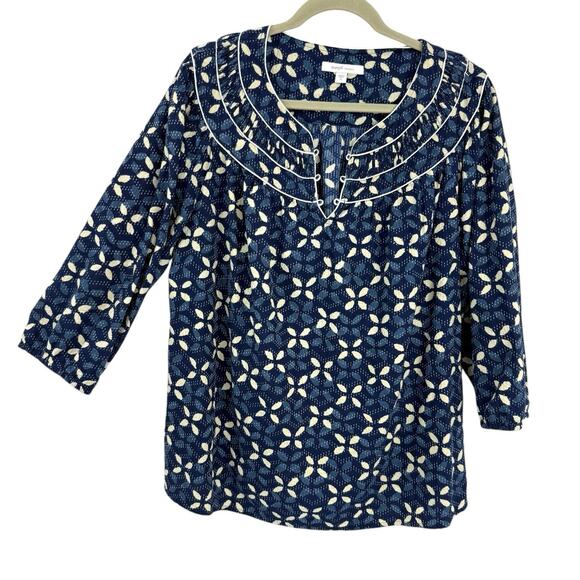 J Jill XL PureJill Limited Edition Elements Collection Blue Floral Boho Pullover - Picture 1 of 12